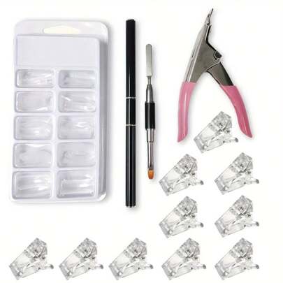 Nail Extension Tool Nail Art Tool Set, 100 Pieces Dual Nail Forms Set Nail Extension Gel Acrylic Nails Form Stiletto Nail Molds With 10Pcs Nail Tips Clip And Dual-Ended Nail Art Pen False Nail Tip Trimmer