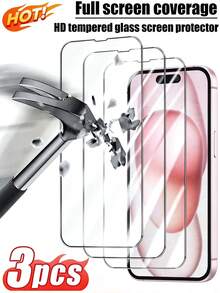3pcs Ultra-Clear Tempered Glass Screen Protector, Made Of Tempered Glass Material, Scratch-Resistant, Anti-Fingerprint, Compatible With IPhone 17 Pro Max/17 Pro/17 Air/17/16 Pro Max/16 Pro/16 Plus/16/15 Pro Max/15 Pro/15 Plus/15/14/13/12 And Other Models. - Clear - View 12