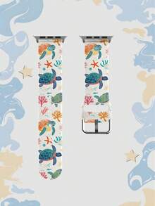 1条橙皮海龟图案柔软弹性透气舒适替换表带，适用于三星、荣耀智能手表，尺寸可选38mm、40mm、41mm、42mm、46mm、45mm、44mm、49mm，旅行假日礼物，时尚休闲多色硅胶表带，兼容苹果手表Ultra SE/11/10/9/8/7/6/5/4/3/2/1 - 彩色 - 查看 1