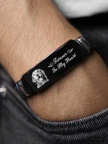 Custom Photos Personalized Charm Love Stainless Steel Silver Beads, Heart Charm Fit Bracelet Custom Photos Crystal Beads DIY Jewelry Accessories Souvenir Gift Send A Wife, Family, Friends, Colleagues Wedding, Halloween, Christmas Graduation Season Day Gift - Black - View 6