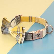 Vòng cổ cho chó bằng len nylon kẻ caro có khắc tên và nơ, vòng cổ điều chỉnh được theo yêu cầu, chống thất lạc. - Nhiều màu - Xem 19