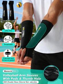 1 par de mangas de voleibol extra grandes con almohadilla y orificio para el pulgar, adecuado para deportes de voleibol, unisex, negro - Negro - Ver 3