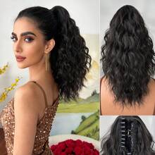 Claw Shaped Ponytail Extension Hair Accessory Brown Gold Burgundy Gradient Brown 16 Inch Long Wave Heat-Resistant Fiber Synthetic Ponytail Wig, Suitable For Women's Parties And Daily Use - Black Brown - View 20