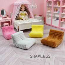 SHAMLESS 1:12/1:20比例迷你毛绒懒人沙发收藏摆件，逼真可爱天鹅绒扶手椅塑料娃娃屋微缩家具模型，适合DIY仙境花园摄影道具和场景装饰，完美的节日礼物 - Mini Lazy Sofa_1 pc - 查看 2