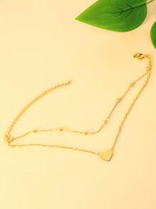 1pc Gold Tone Double-Layer Metal Ball & Heart Anklet, Women Beach Foot Jewelry - Gold - View 2
