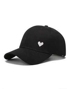 1pc/2pcs Black & White Embroidered Heart Baseball Cap, Fashionable Minimalist Couple Gift - A - View 15