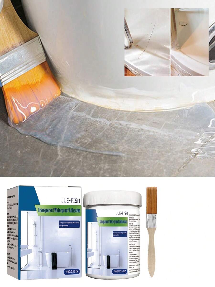 JUE FISH 多用途透明防水密封胶，透明防水涂层，适用于浴室、阳台、屋顶防漏（新旧版本随机发货）