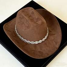 Rhinestone Cowboy Hat For Women, Summer Hats For Women Fashion Western Cowgirl Hats, Elegant Wide Brim Fedora Cap For Party & Daily - 咖啡棕-Rhinestone Cowboy Hat - 查看 10