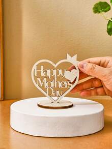 1pc Mother's Day Wooden Heart Crown Decor, With Hollow "Happy Mother's Day" English Text Design, Modern Minimalist Decor For Holiday Celebration, Suitable As Mother's Day Gift And Home Tabletop Decoration - one-size - View 9