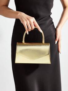 REMANLAND Minimalist And Sleek Gold Handbag, Featuring Clean Lines, A Refined Metallic PU Finish, Streamlined Curved Top Handle And Envelope Silhouette. Seamlessly Transitions From Office Meetings To Business Dinners, Balancing Professionalism With Subtle Luxury For Everyday Elegance. It Is The Best Gift For Women - Gold - View 2