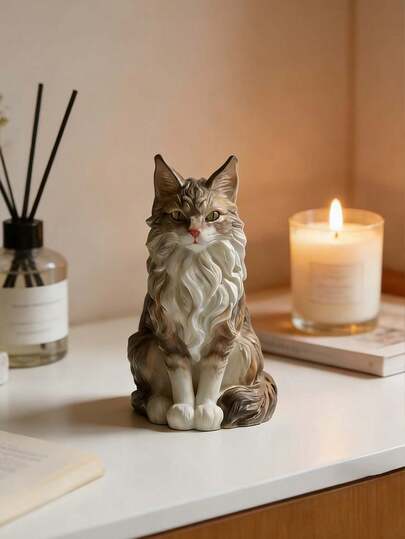 Resin Silicone Mold - Maine Coon Cat Silicone Mold, Sitting Cat Candle Mold, Reusable Easy-Release High-Detail Silicone Animal Mold. Suitable For Candle, Resin, Plaster, Clay, Cement DIY Wedding Favors, Soap Crafting. Ideal For Craft Enthusiasts