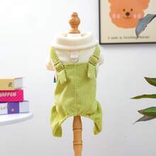 1pc Pet Clothes Spring/Summer New Arrival Four-Leg Outfit, Cute Suspender Pants - Green - View 9