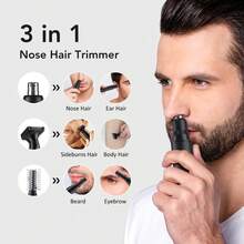 Hailicare 3-In-1 Electric Nose Hair Ear Hair Trimmer For Men, LED Display, Painless Trimming For Sideburns, Eyebrows, Beard, USB Rechargeable, 7500 RPM, Easy To Clean - Black - View 4