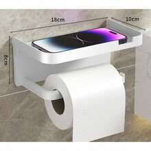 1 cái giá đựng giấy vệ sinh tự dính, nhựa bền, phủ sơn tĩnh điện, đa năng, dùng để đựng giấy vệ sinh và cất giữ đồ dùng trong nhà tắm, 2 trong 1, chống thấm nước, chống ẩm, dễ dàng lắp đặt, phụ kiện gắn tường. - màu trắng xám - Xem 11