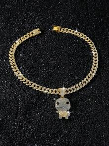 1pc Men's Fully Iced-Out Hip Hop Cuban Chain With Cartoon Animal Turtle Pendant Necklace - Style a - View 5