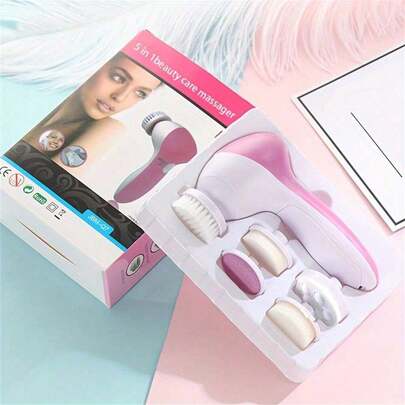 5-In-1 Electric Facial Cleansing Brush, Beauty Device, Face Massager, Pore Cleaner, With 5 Brush Heads, Facial Care Massage Cleansing Brush - Deep Cleansing (Batteries Not Included), Valentine's Day Gift