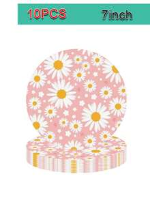 Juego de 10 piezas/Set de platos, tazas y servilletas desechables con estampado de margaritas, suministros para fiestas con tema floral, juego de vajilla para bodas, baby shower, fiestas de cumpleaños, color rosa - Multicolor - Ver 6