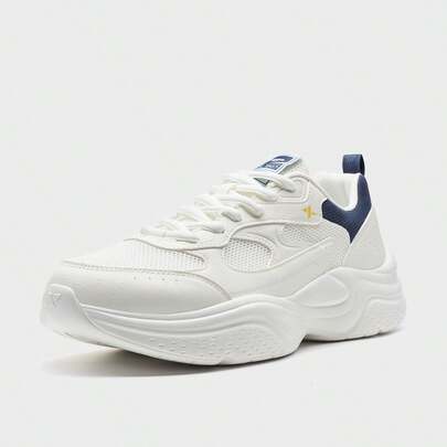  Men's XTEP Casual Sneakers, White/Navy Blue/Light Blue, Comfortable Daily Wear Sports Shoes
