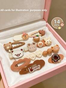 14pcs Warm-Toned Bear Design Hair Clips, Suitable For Daily Commute, Home And Other Occasions - Multicolor - View 5
