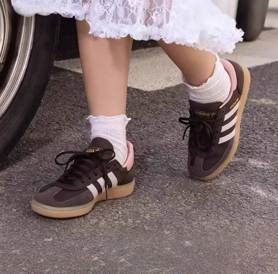 Adidas 三葉草T頭鞋女子HANDBALL板鞋德訓鞋 - 棕色/粉紅色 - 查看 1