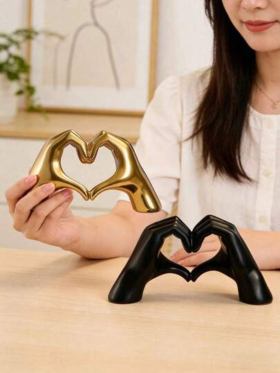 1pc Heart Hand Gesture Decor, Modern Art Finger Sculpture Personalized Hand Finger Home Decoration, Creative Wedding Desktop Decor, Valentine's Day, New Year, Graduation Gift