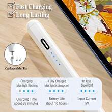 FCV 1支通用鋁合金電容筆，適用手機平板，主動式觸控電容筆，Type-C快充，附2個替換筆尖，90mAh鋰電池，相容Pad與Android，精準觸控 - 查看 4