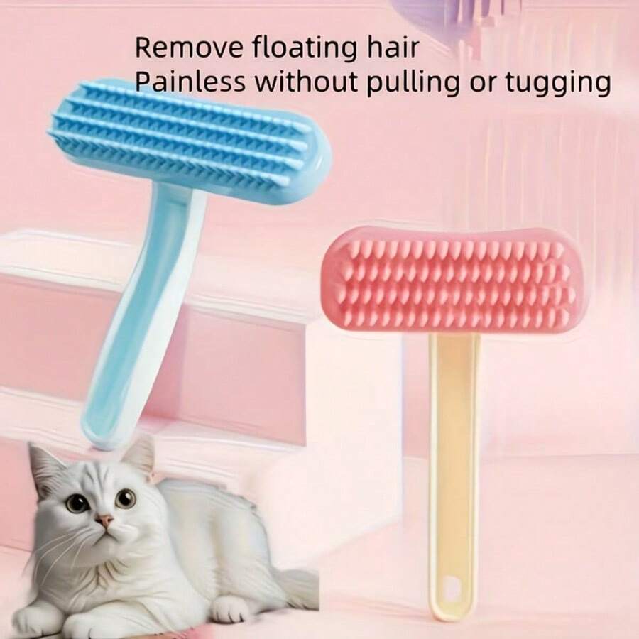 1pc Silicone Pet Grooming Brush With Soft Bristles And Heart-Shaped Head - Gentle Detangling, Massaging Brush For Small Pets Like Cats, Dogs, Rabbits, Guinea Pigs To Reduce Shedding