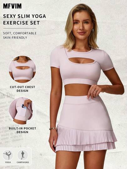  MFVIM 春夏短袖短裤套装，女士休闲运动外套健身两件套，修身透气舒适，尽显青春活力，户外慢跑、骑行、瑜伽、普拉提、健身房锻炼必备