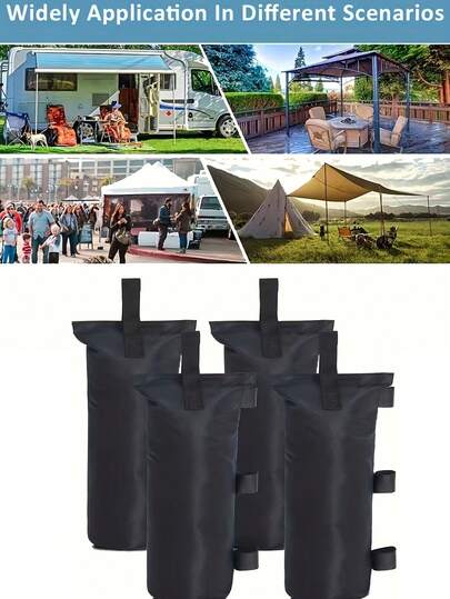 重型便携式遮阳篷配重沙袋，适用于遮阳篷支腿，超大号便携式遮阳篷配重，黑色面料，带固定带，便携式设计，黑色户外速搭遮阳篷，适用于露营、海滩、后院、露台等场所，露营必备，遮阳篷配重袋，适用于凉亭、户外遮阳篷、阳伞，不含沙子
