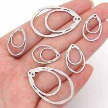 10pcs/Pack Stainless Steel Hollow Water Drop Pendant, Minimalist Fashionable Delicate Geometric Pendant, Handmade DIY Necklace Bracelet Charm Jewelry Accessory - Water Droplet Hollow Pendant - View 2