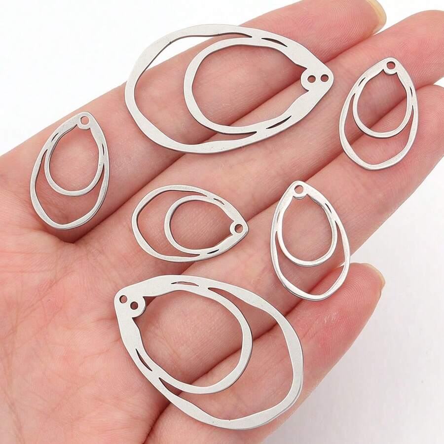 10pcs/Pack Stainless Steel Hollow Water Drop Pendant, Minimalist Fashionable Delicate Geometric Pendant, Handmade DIY Necklace Bracelet Charm Jewelry Accessory