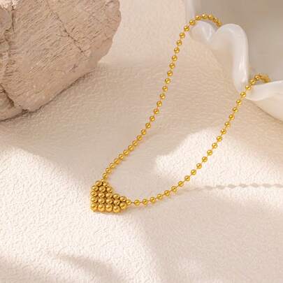 钛钢心形串珠项链，独特设计精致颈链，不易褪色百搭通勤饰品，跨境畅销优雅配饰，送给女友、闺蜜、情人节的礼物