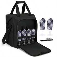 ALLCAMP - Bolsa de regalo de vino de 6 botellas enfriador de bolsa aislado correa ajustable incluye 6 copas de vino servilletas y sacacorchos regalo de viaje portátil negro - negro Negro profundo - Ver 7