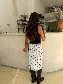 女士波点休闲百搭A字裙，适合约会和外出，春季款 - 杏色 - 查看 4