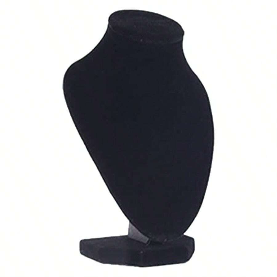 ZJchao Elegante Soporte de Madera para Exhibición de Collares con Tela de Pelusa Negra Busto de maniquí de Cadena de Joyería para Organizar y Exhibir para Hogar Tienda Feria - como en la foto - Ver 1