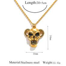 1 chiếc vòng cổ hình đầu lâu bằng thép không gỉ kiểu Gothic với sừng và mặt nạ tráng men vàng, kiểu Punk, unisex. - Vàng - Xem 14