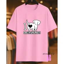 Love Dachshunds Sausage Dog T-Shirt 02 Printed White 100% Cotton Unisex Men's Women's Comfortable - 玫瑰紅 - 查看 2