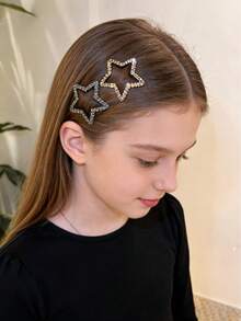 4-Piece Rhinestone Five-Pointed Star Hair Clip, Suitable For Everyday Wear, Perfect For Bangs, Side Clips, And Wispy Hair. - Multicolor - View 6