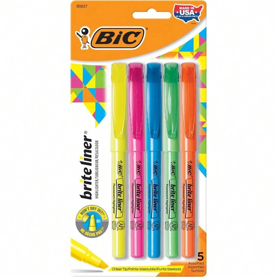 Brite Liner Highlighters, Chisel Tip, 5-Count Pack Of Highlighters Assorted Colors, Ideal Highlighter Set For Organizing And Coloring - 1 - View 1