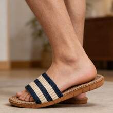Men's Linen Slippers, Lightweight Non-Slip Indoor Slippers For Bedroom, Summer - Blue - View 3