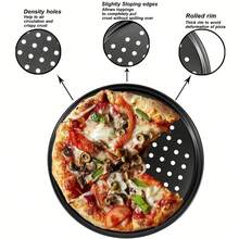 Pizza Baking Pan With Holes Round Carbon Steel Pizza Baking Pan With Holes Healthy Cooking Pan For Oven Home Kitchen Steel - Black - View 4