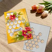 Khuôn cắt nền hình tổ ong sáng tạo, khuôn dập nổi và làm album ảnh DIY, dụng cụ làm thiệp chúc mừng, đồ thủ công cắt giấy, khuôn cắt mẫu làm thiệp quà tặng. - bạc - Xem 4