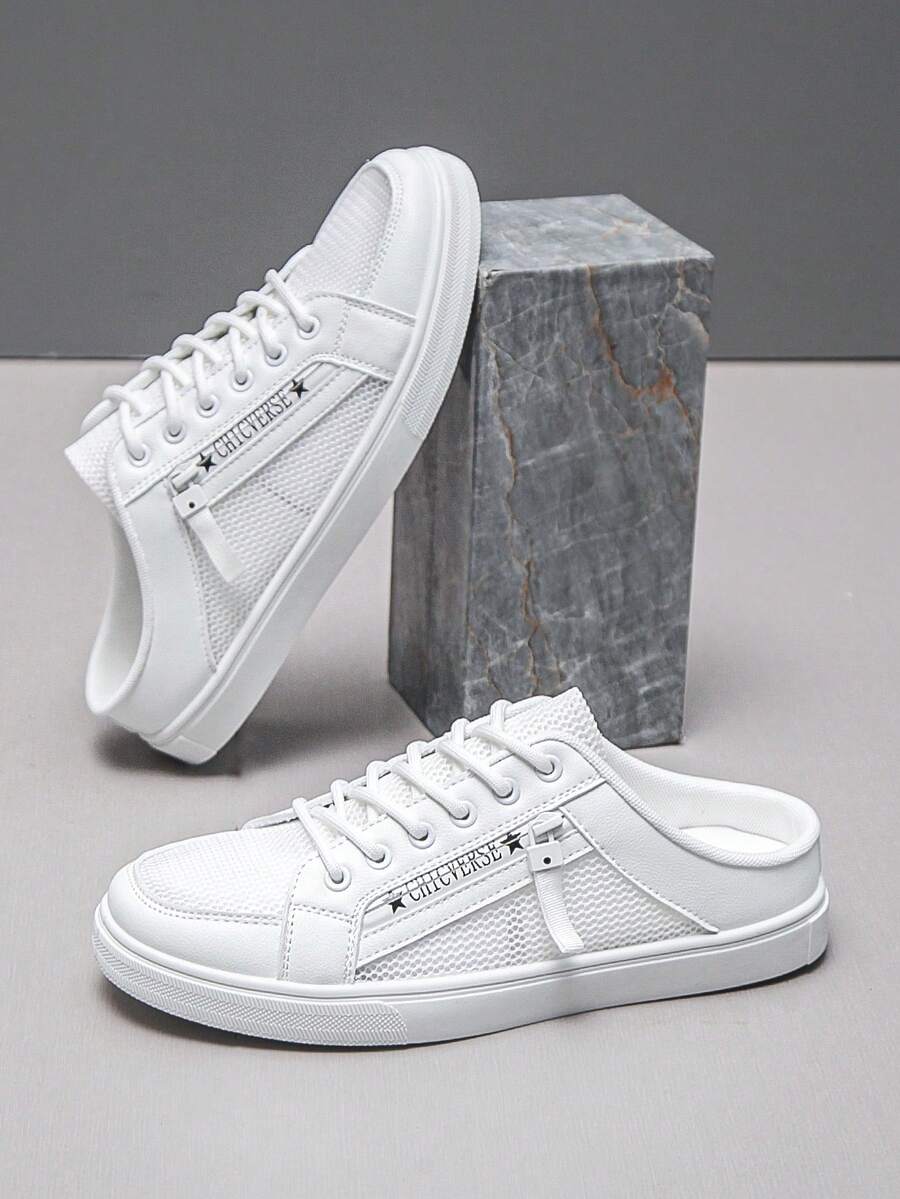 Men's Fashionable Casual Sporty Slip-On Sneakers, Summer - White - View 1