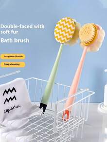 1/2pcs Double-Sided Long Handle Bath Brush Dual-Use Back Scrubber & Exfoliating Towel, Multi-Functional Bath Brush With Curved Design For Easy Back Access, Exfoliation And Massage, Available In Pink Or Green, Suitable For Everyone - Multicolor - View 2