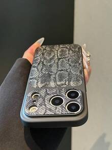 Casing Ponsel Pelindung Kulit PU Motif Ular, Cheetah, dan Macan Tutul 1 buah, Kompatibel dengan Apple 17Pro/17/Air/17Promax/11/12/13/14/12 Pro Max/16 Pro/15 Series dengan Perlindungan Lensa, Hadiah Ulang Tahun - Hitam - View 2