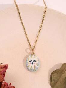 可爱甜美太阳心形花朵油滴吊坠项链，手工花卉吊坠，DIY饰品礼物，送给妈妈、朋友或自己 - 彩色 - 查看 6