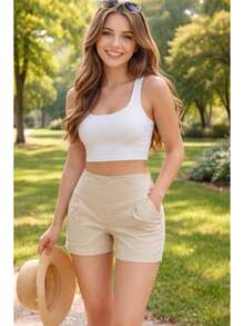 Modern 's Shorts With Side Zipper, Cool Fabric, Summer 2026 - 芥末黃 - 查看 2