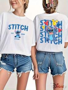 Disney Stitch & Balloons Women'S T-Shirt - Official Double-Sided Print, Casual Short Sleeve Tee For Spring & Summer, Perfect Gift For Fans, Shirts - trắng - Xem 1