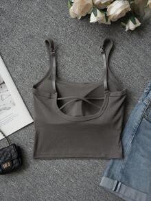 Open Back Yoga Camisole For Women, With Chest Pads, Integrated Bra, Deconstructed American Style Layering Top Casual - Brown - View 8