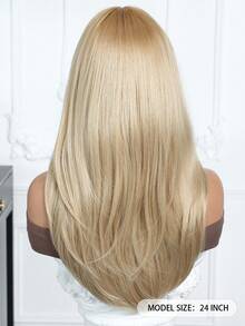 24英寸金色层次感刘海假发，优雅棕色长直发，适合日常、派对、圣诞节、新年、音乐节、角色扮演、送给女孩的礼物、毕业礼物、万圣节和圣诞节礼物 - 金色 - 查看 7